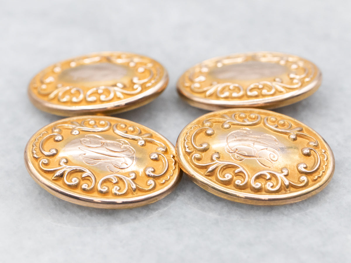 Gold "BW" Engraved Oval Cufflinks