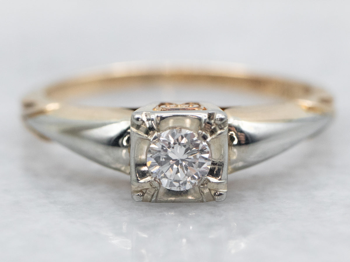 Two Tone Diamond Solitaire Engagement Ring