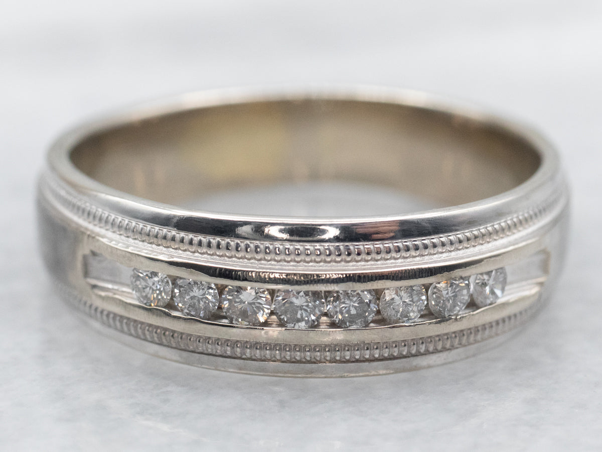 Channel Set Diamond Band with Beaded Edge