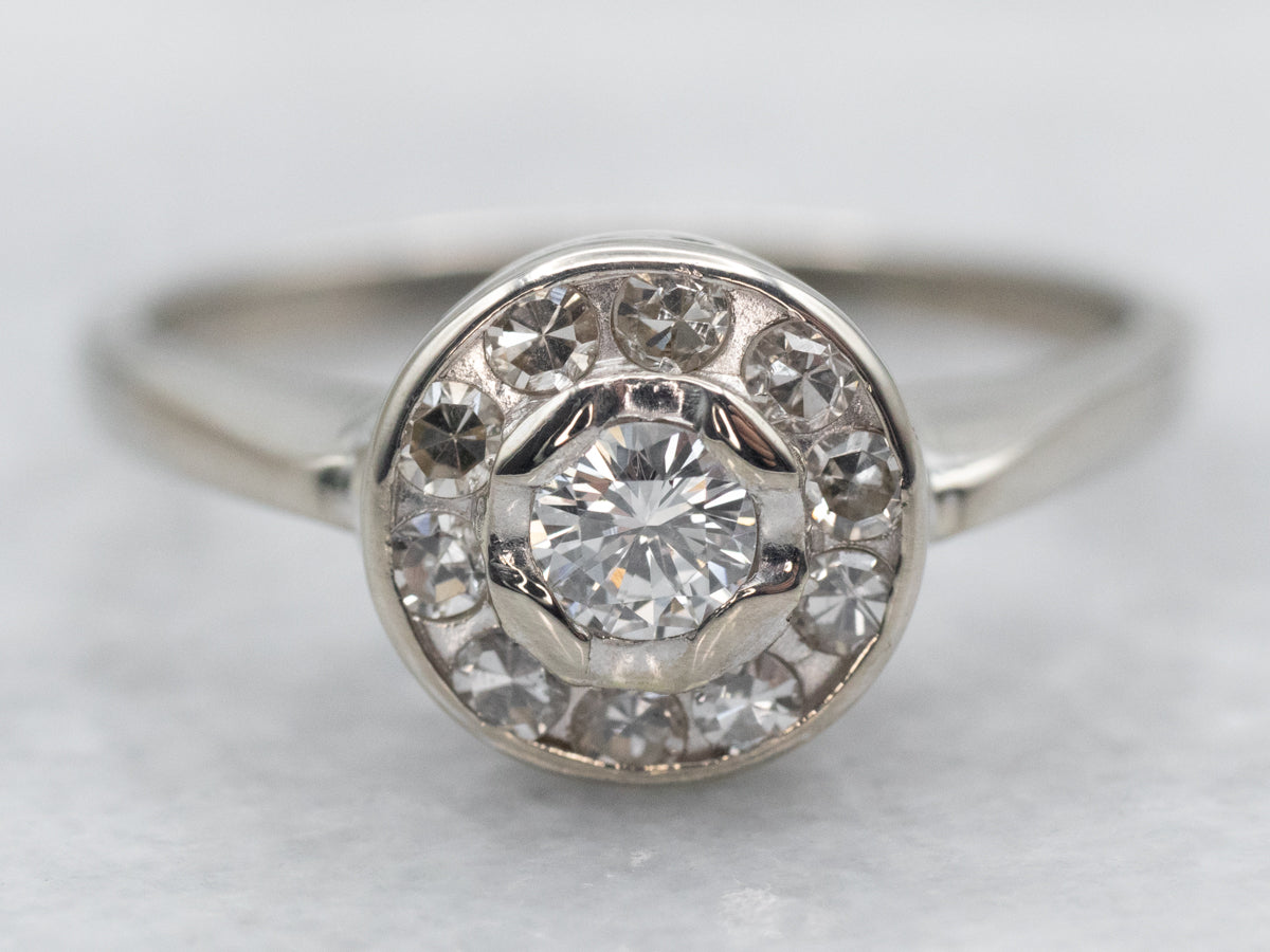 Modern Diamond Halo Engagement Ring