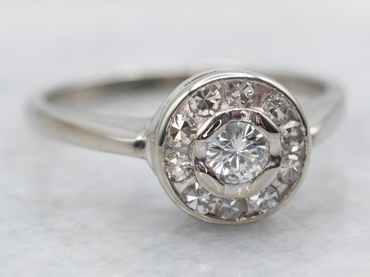 Modern Diamond Halo Engagement Ring