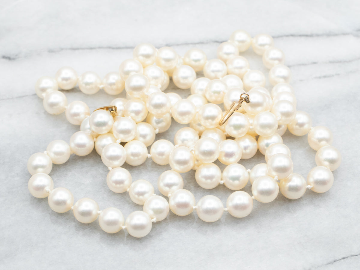 Long Saltwater Pearl Necklace with Filigree Clasp