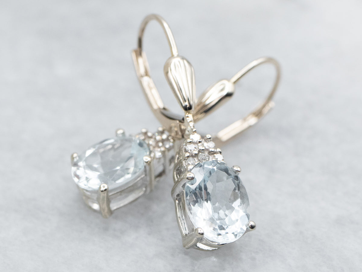 White Gold Aquamarine Diamond Drop Earrings