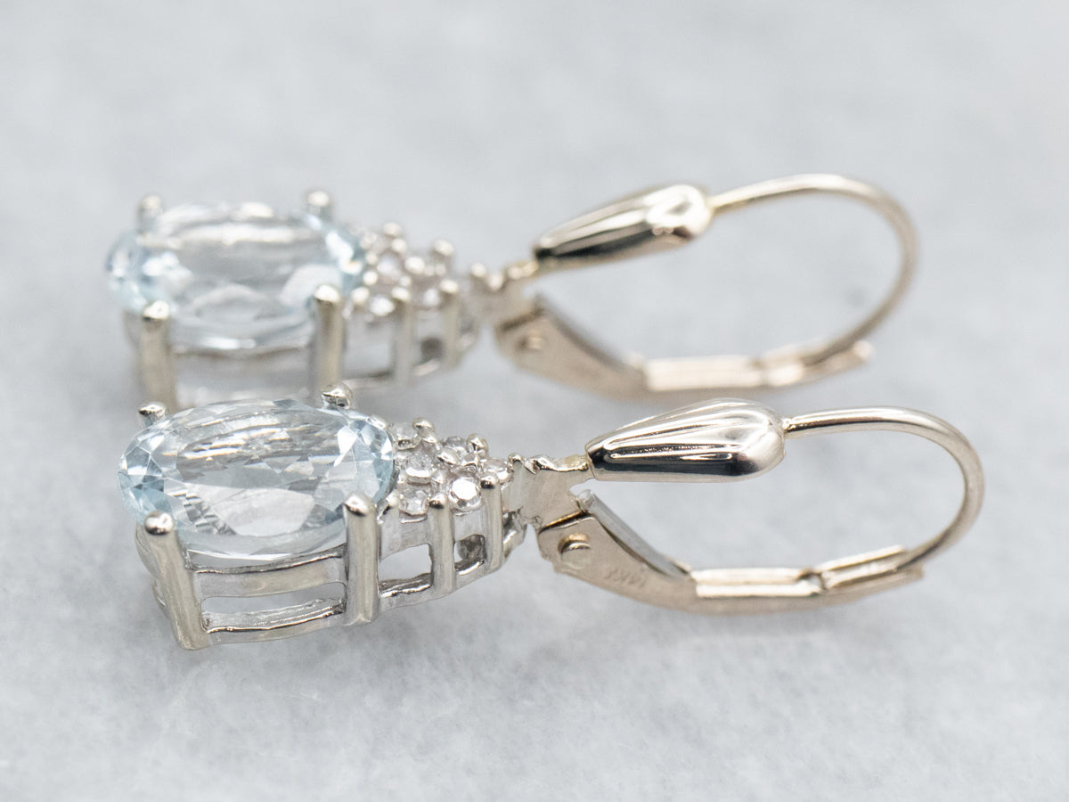 White Gold Aquamarine Diamond Drop Earrings