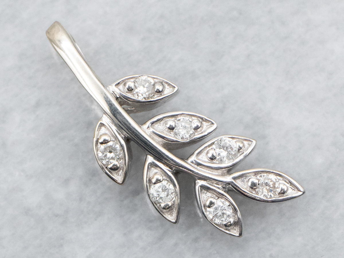 White Gold Diamond Leaf Pendant