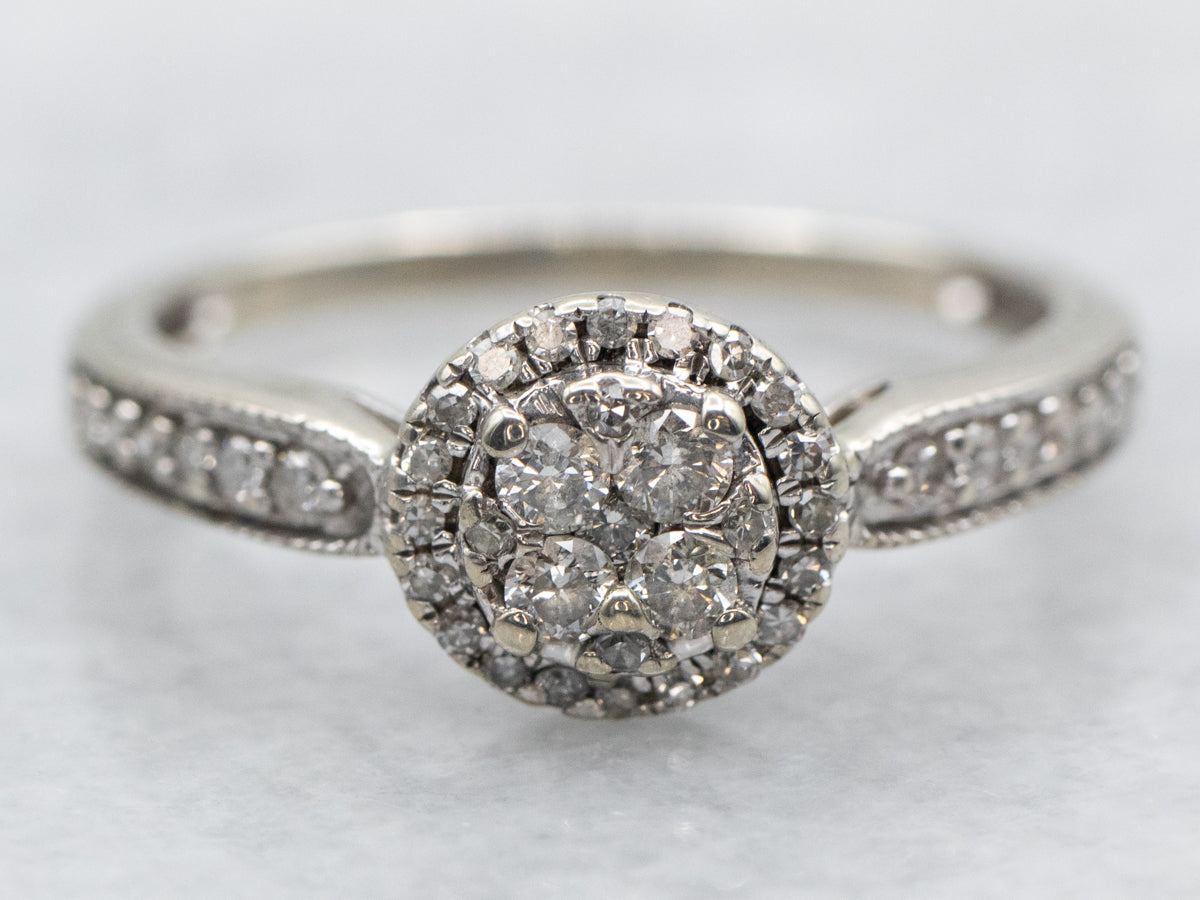 Modern Diamond Cluster Engagement Ring with Diamond Halo