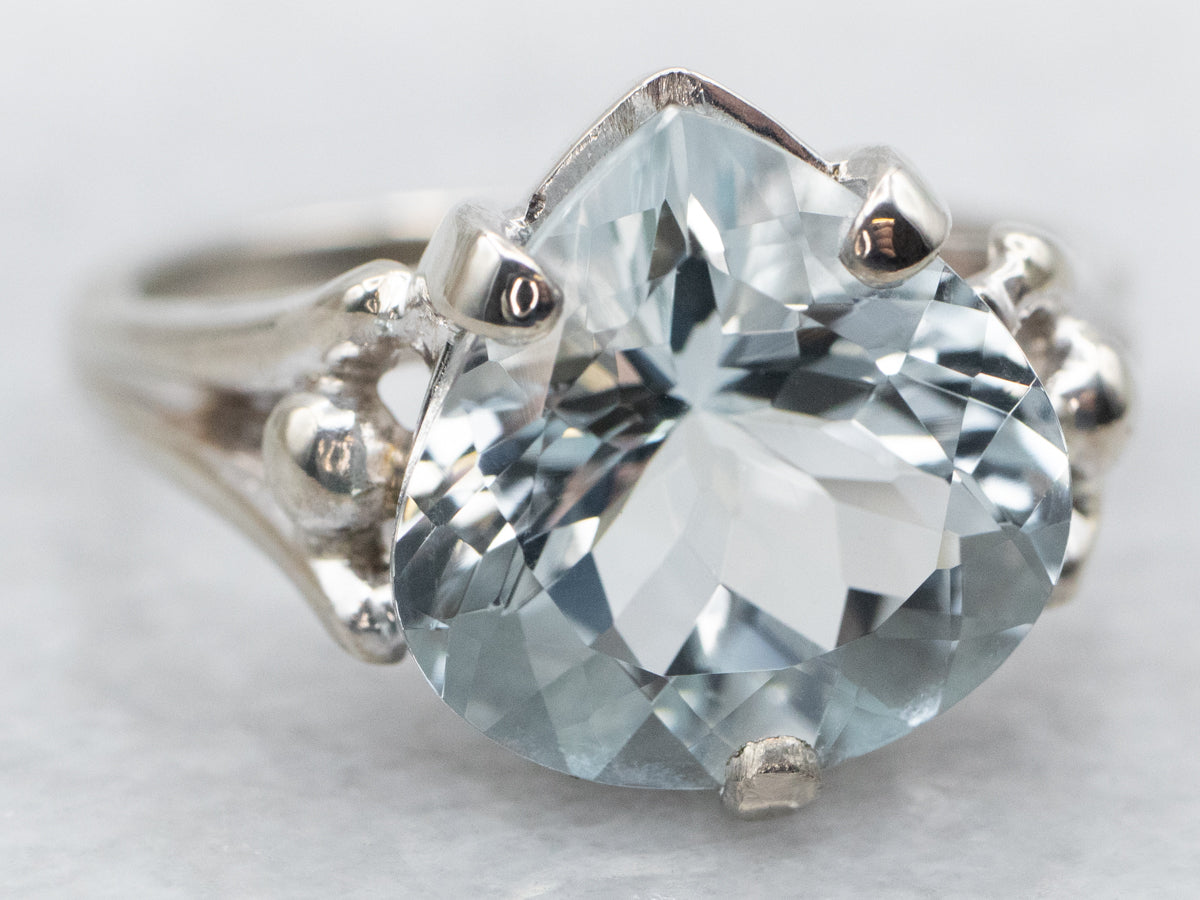 Pear Cut Aquamarine Solitaire Ring