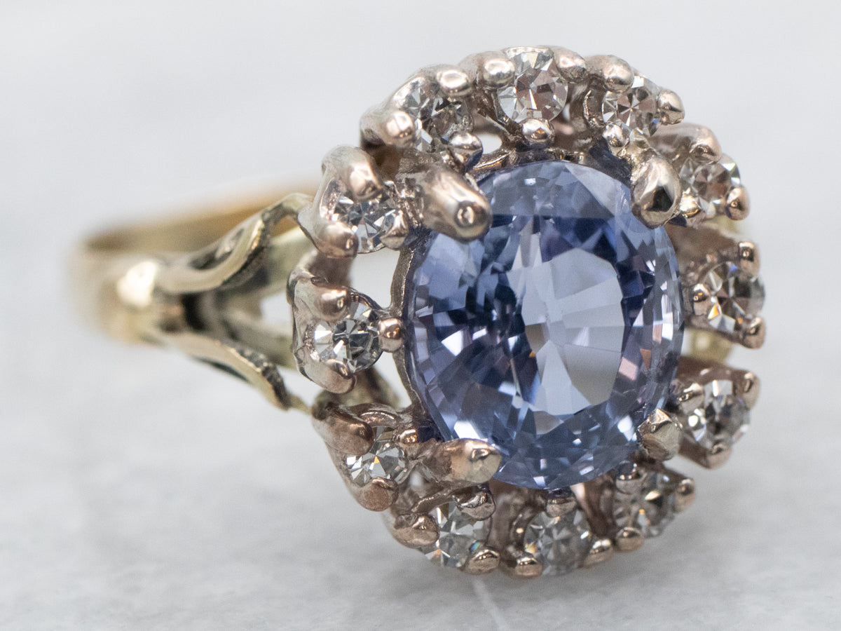 Vintage Sapphire and Diamond Halo Ring