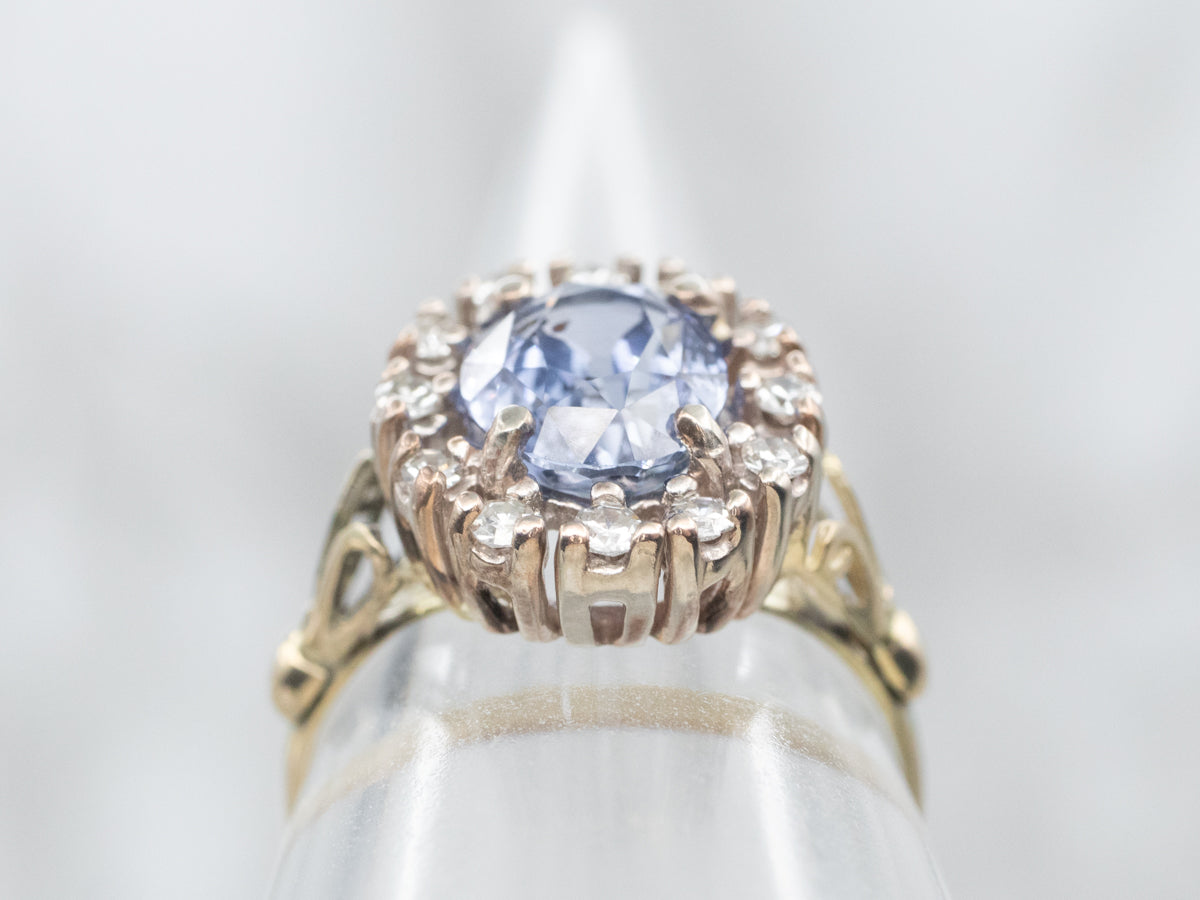 Vintage Sapphire and Diamond Halo Ring