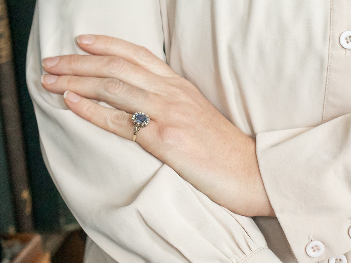 Vintage Sapphire and Diamond Halo Ring