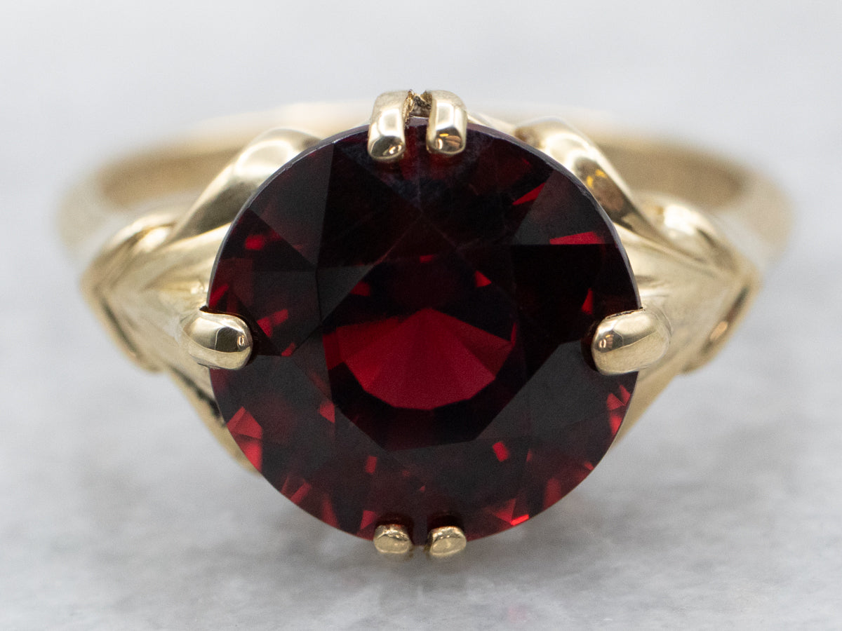 Vintage Round Cut Garnet Solitaire Ring