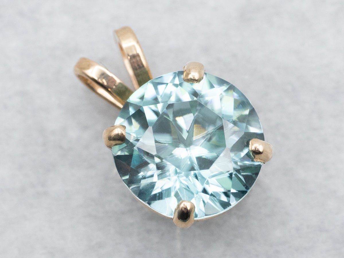 Round Cut Blue Zircon Solitaire Pendant