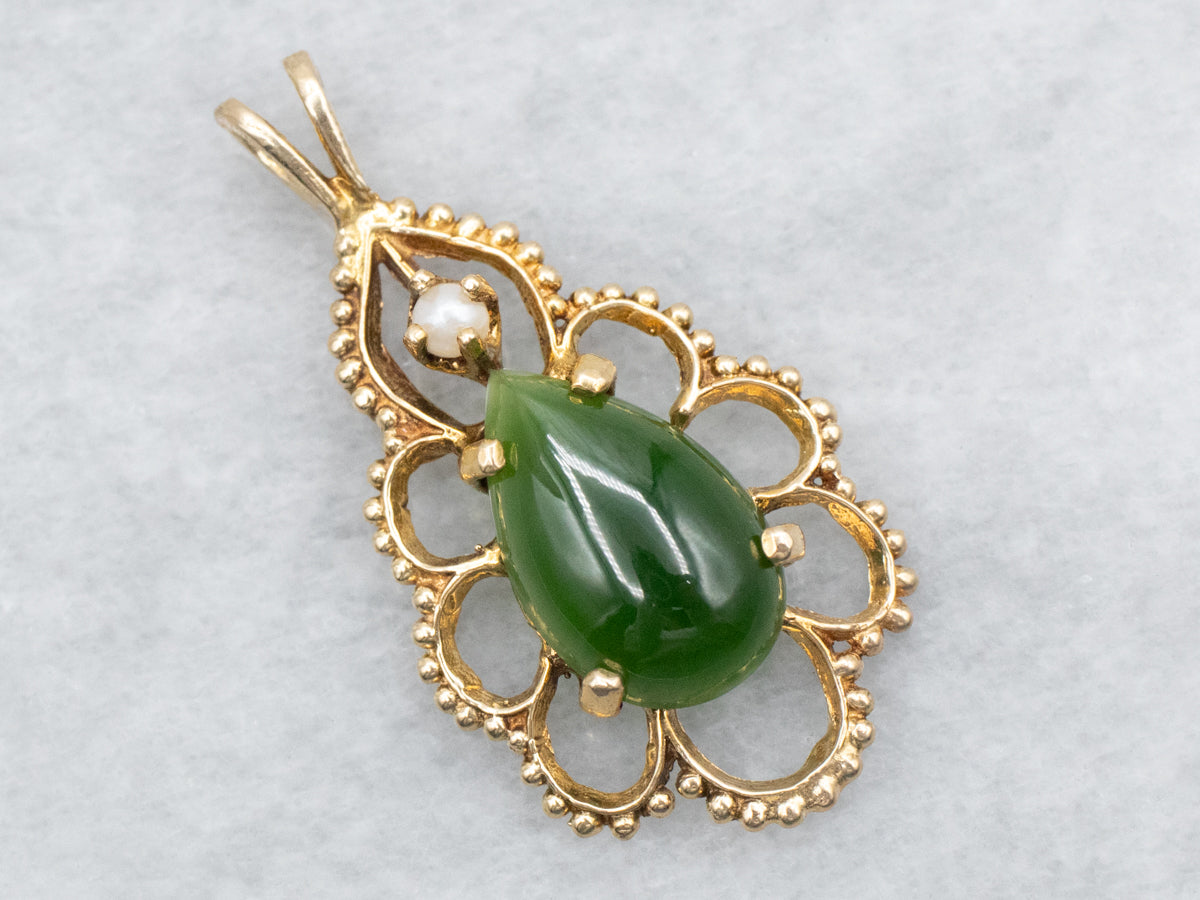 Nephrite Jade and Seed Pearl Pendant