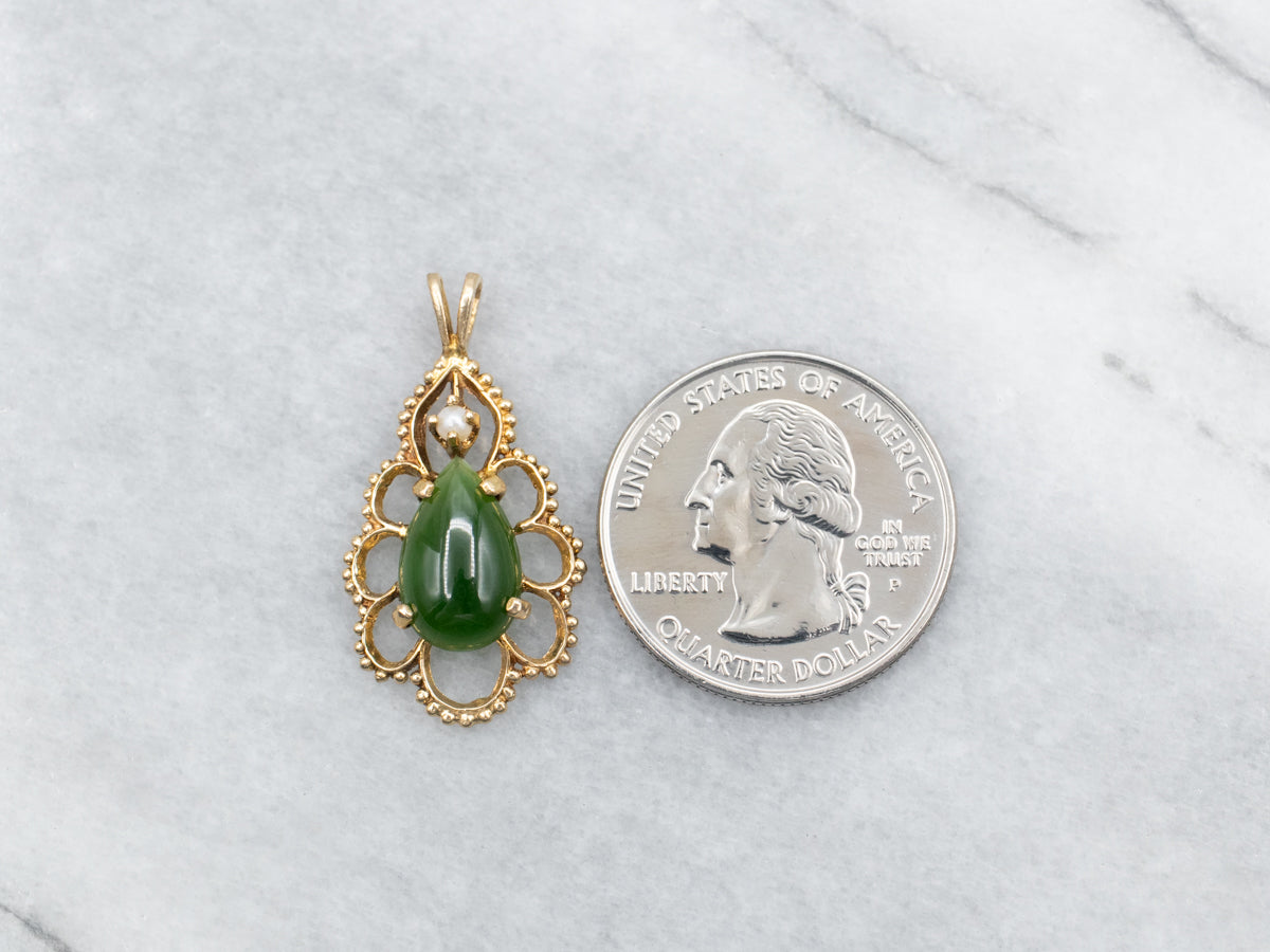 Nephrite Jade and Seed Pearl Pendant