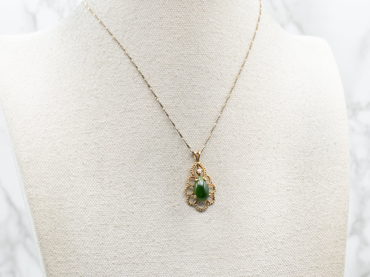 Nephrite Jade and Seed Pearl Pendant