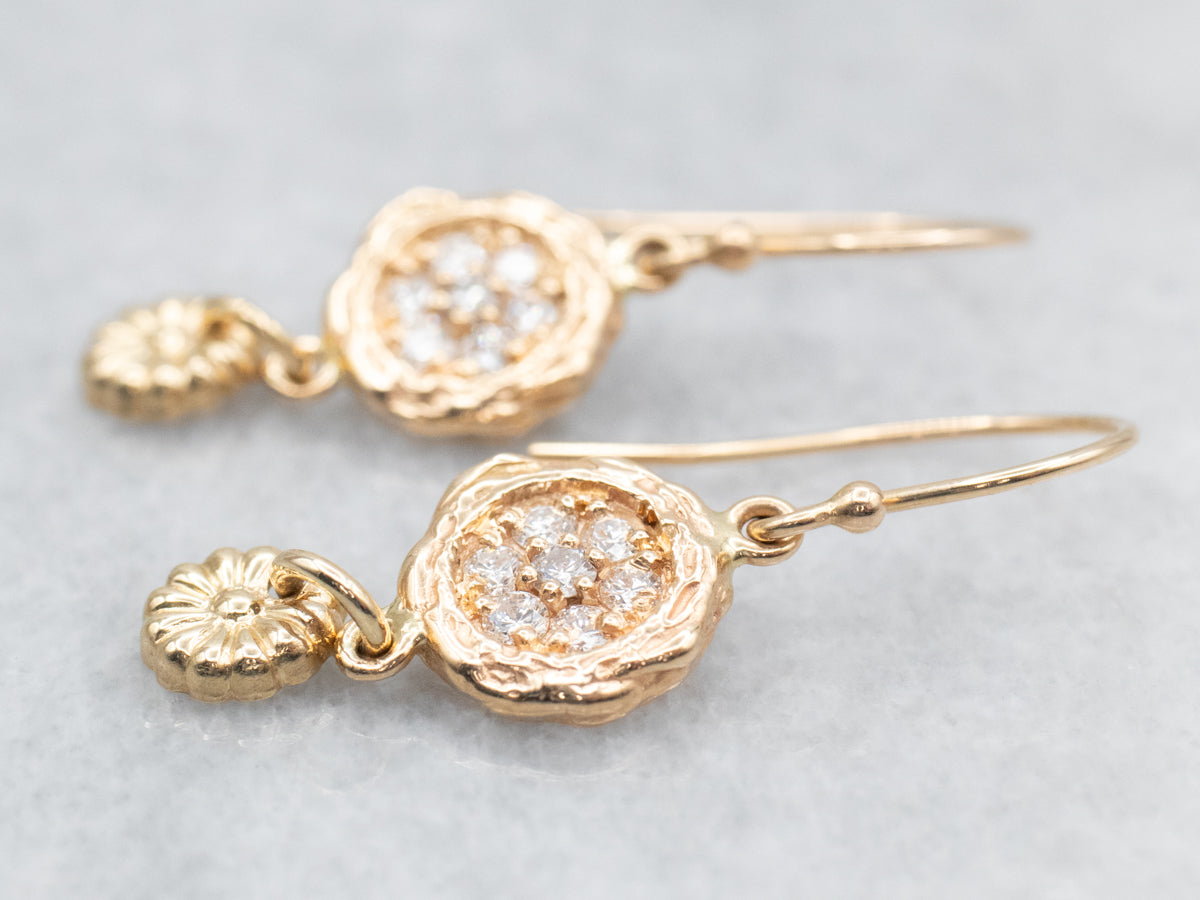 Floral Diamond Cluster Drop Earrings