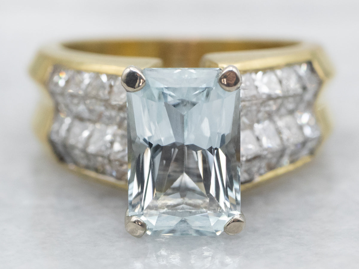 Bold Aquamarine and Diamond Cocktail Ring