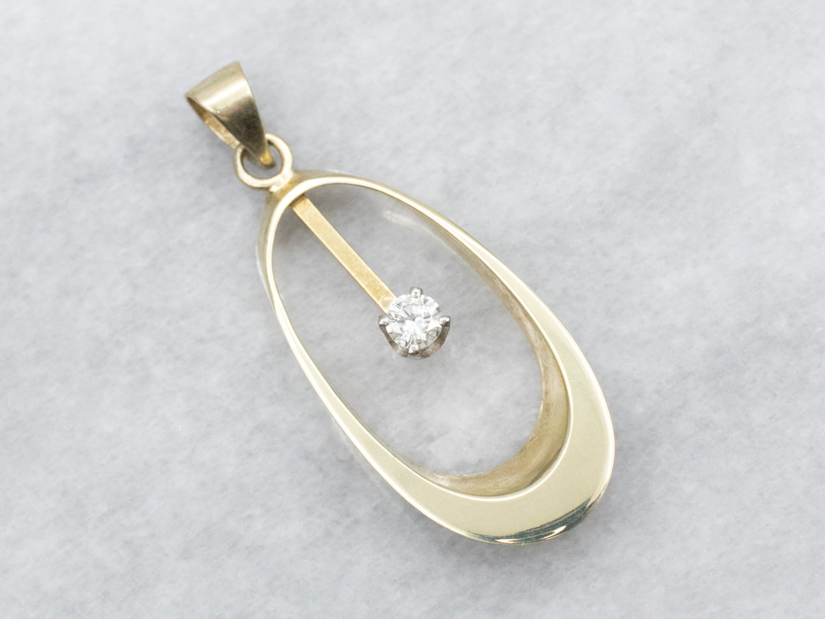 Modernist Oval Shaped Diamond Pendant