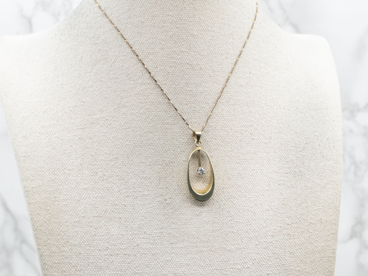 Modernist Oval Shaped Diamond Pendant