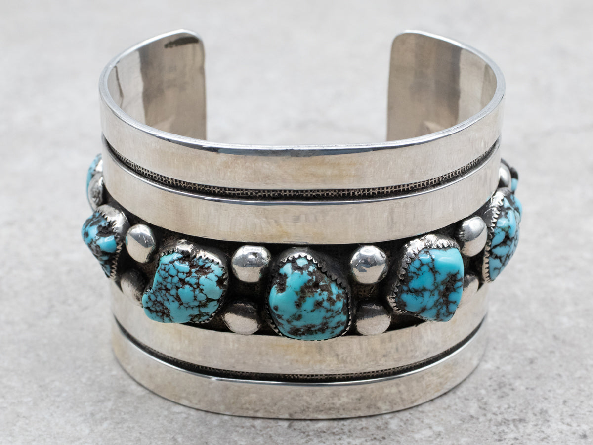 Sterling Silver Turquoise Cuff Bracelet Designed by Frank Patania Sr. of The Thunderbird Shop