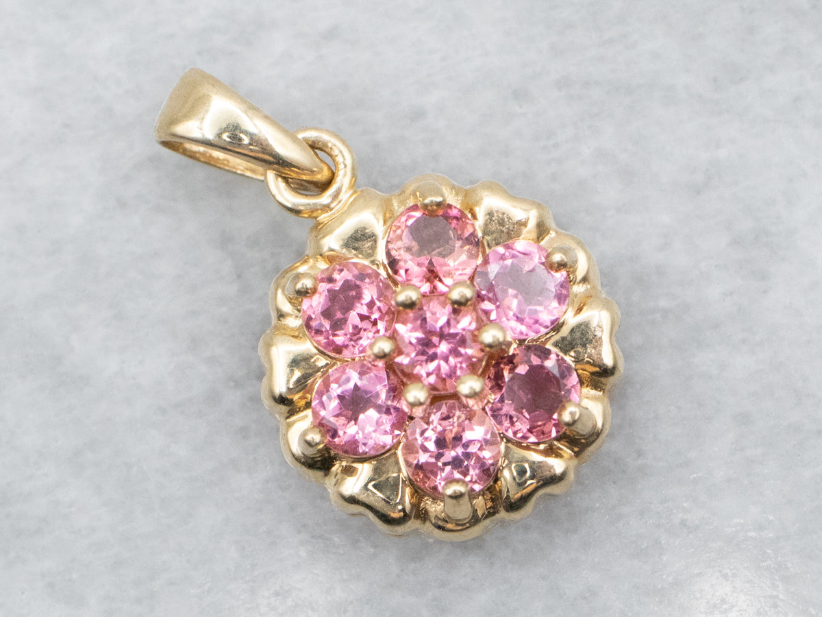 Floral Pink Tourmaline Cluster Pendant