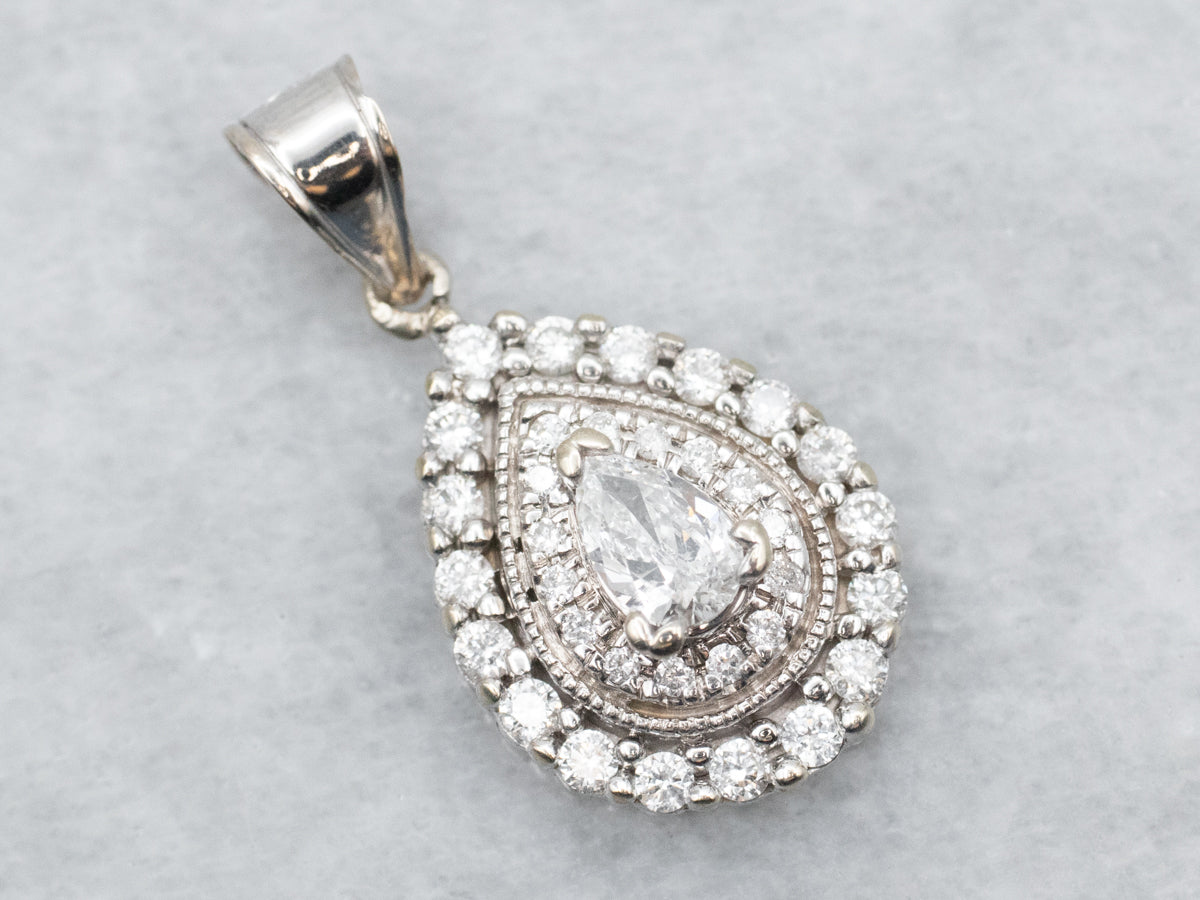 Teardrop Double Diamond Halo Pendant