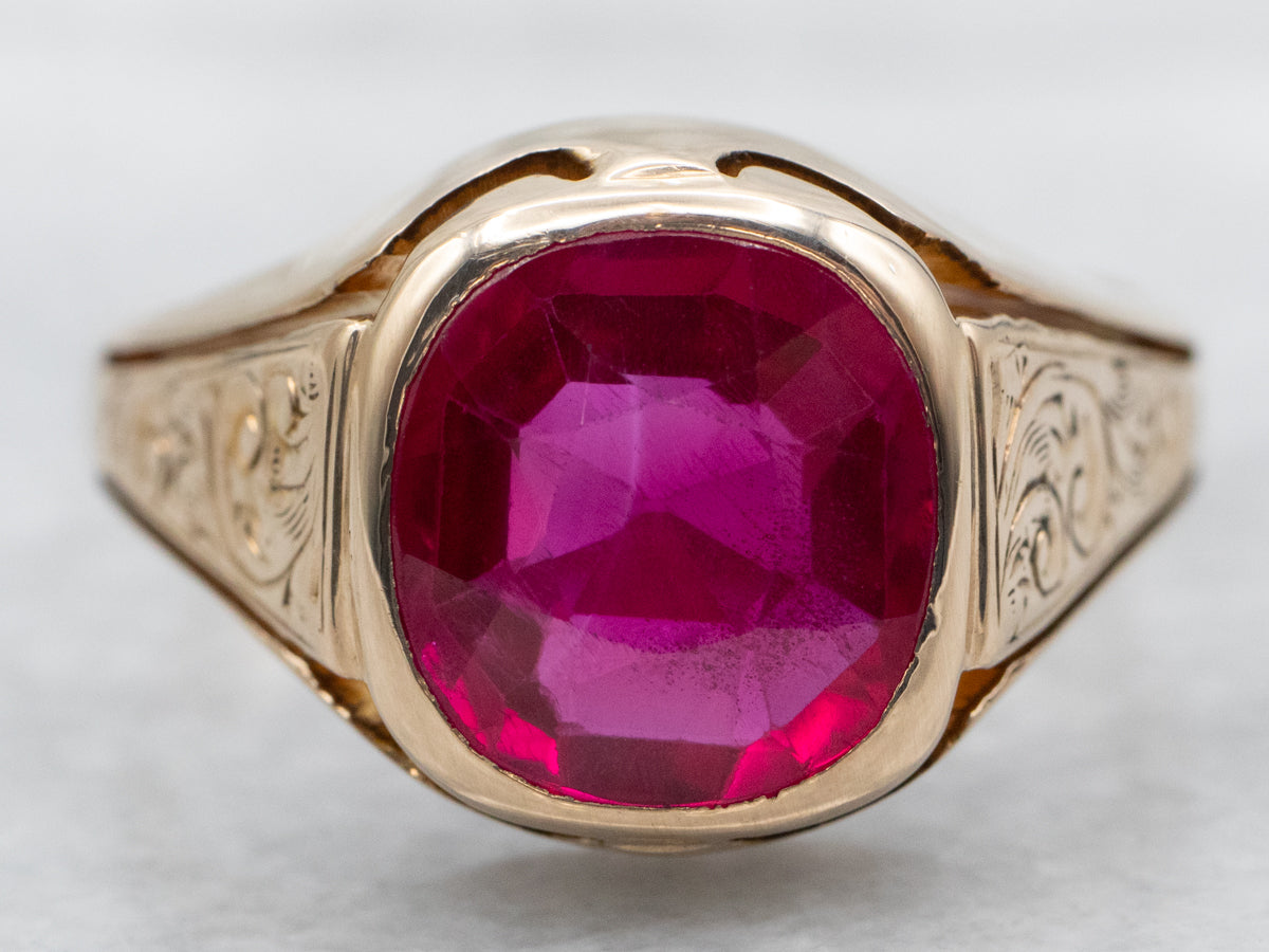 Victorian Synthetic Ruby Solitaire Ring