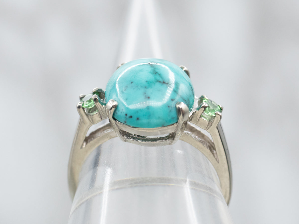 Turquoise and Tourmaline White Gold Ring