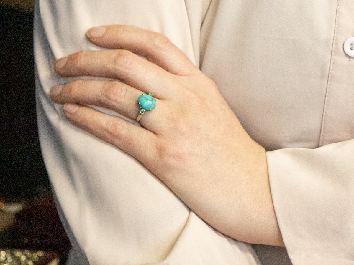 Turquoise and Tourmaline White Gold Ring