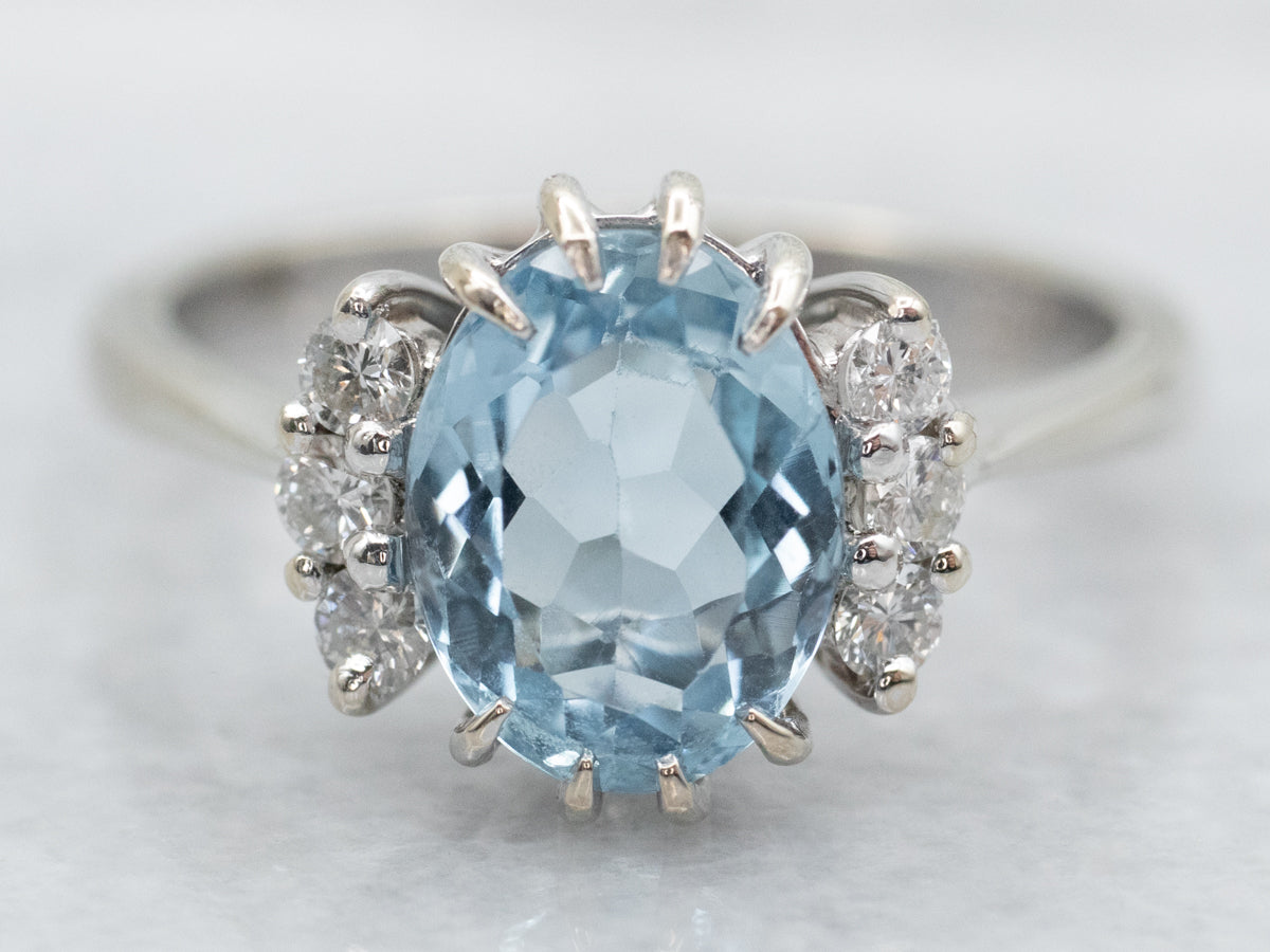 White Gold Aquamarine and Diamond Ring