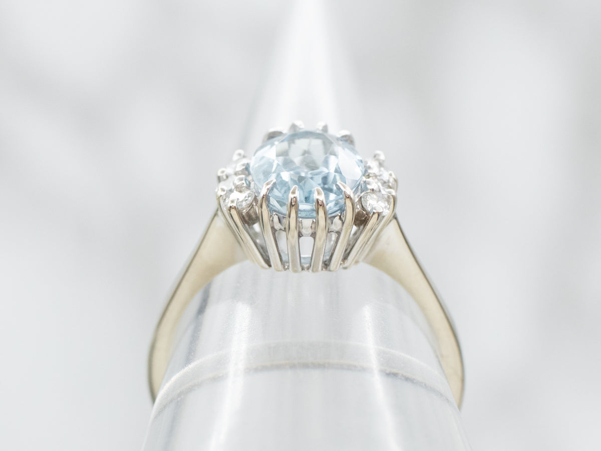 White Gold Aquamarine and Diamond Ring