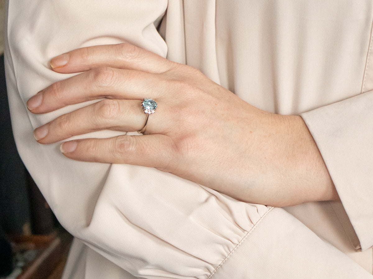 White Gold Aquamarine and Diamond Ring