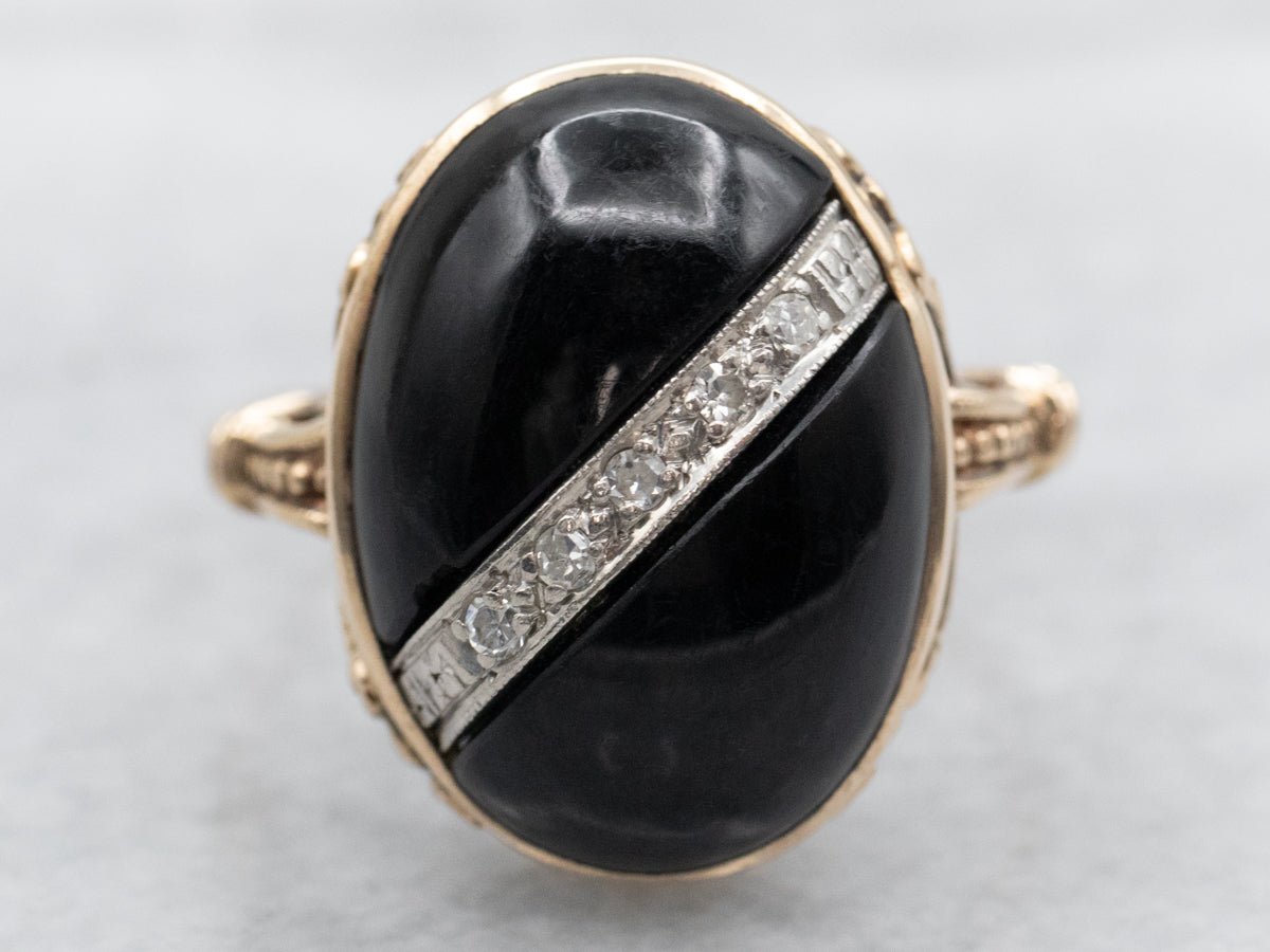 Retro Era Onyx and Diamond Cocktail Ring