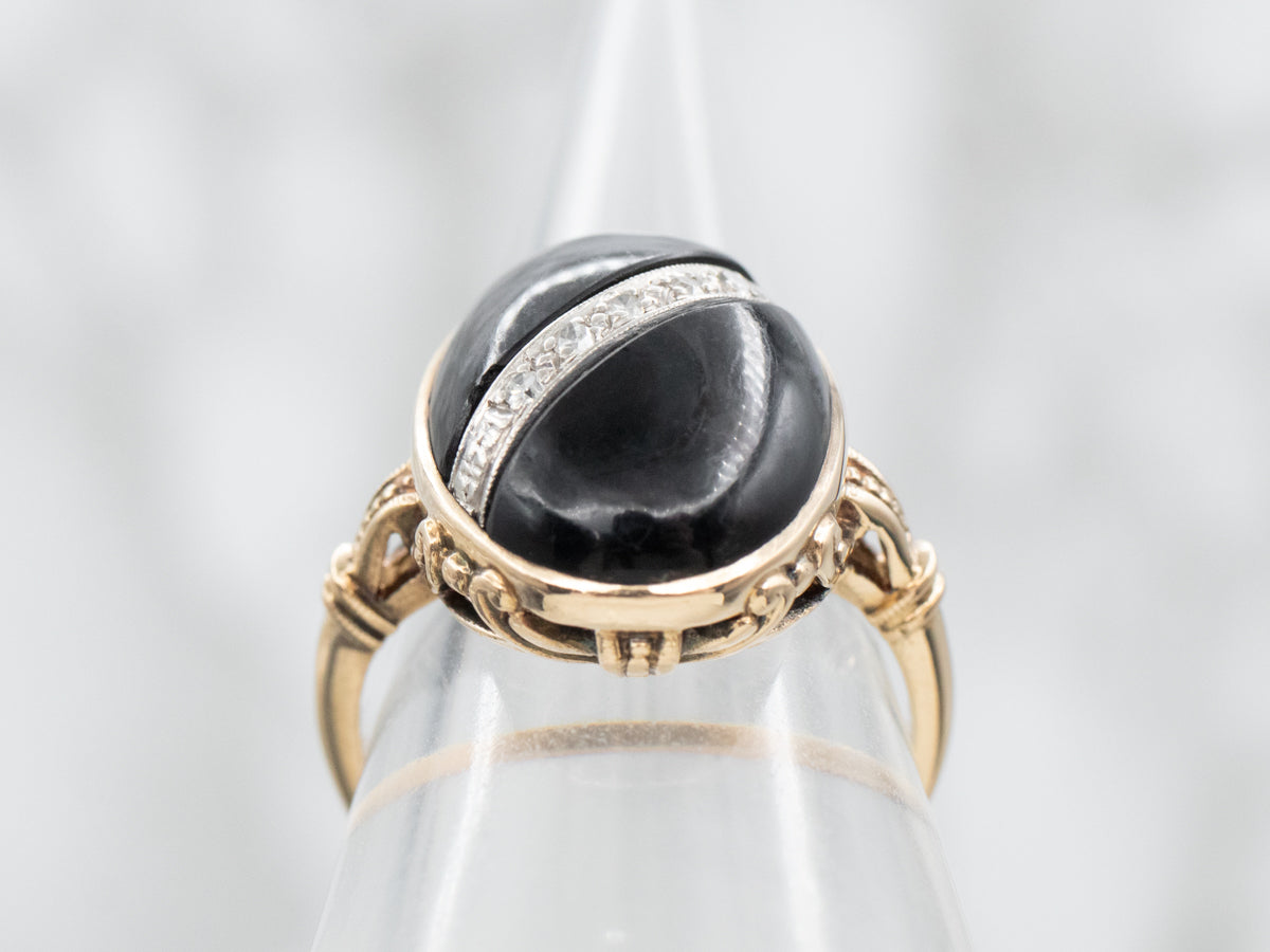 Retro Era Onyx and Diamond Cocktail Ring