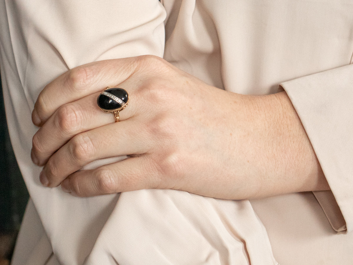 Retro Era Onyx and Diamond Cocktail Ring