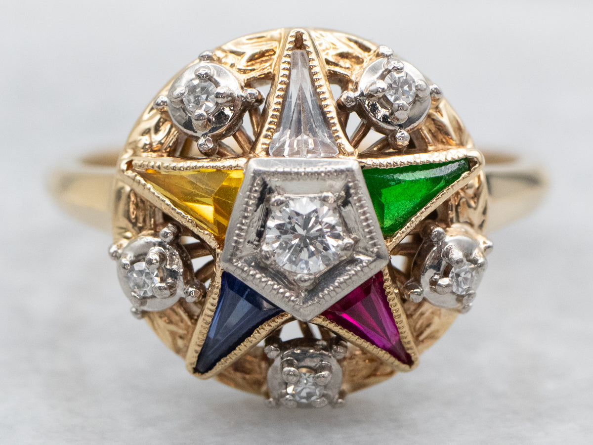 Antique Order of the Eastern Star Diamond Ring