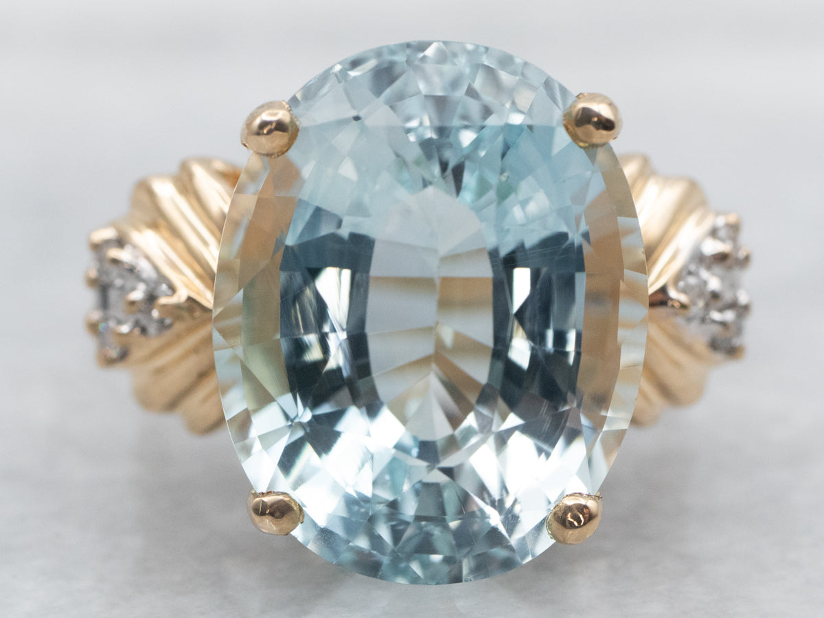 Blue Topaz Cocktail Ring with Diamond Accents