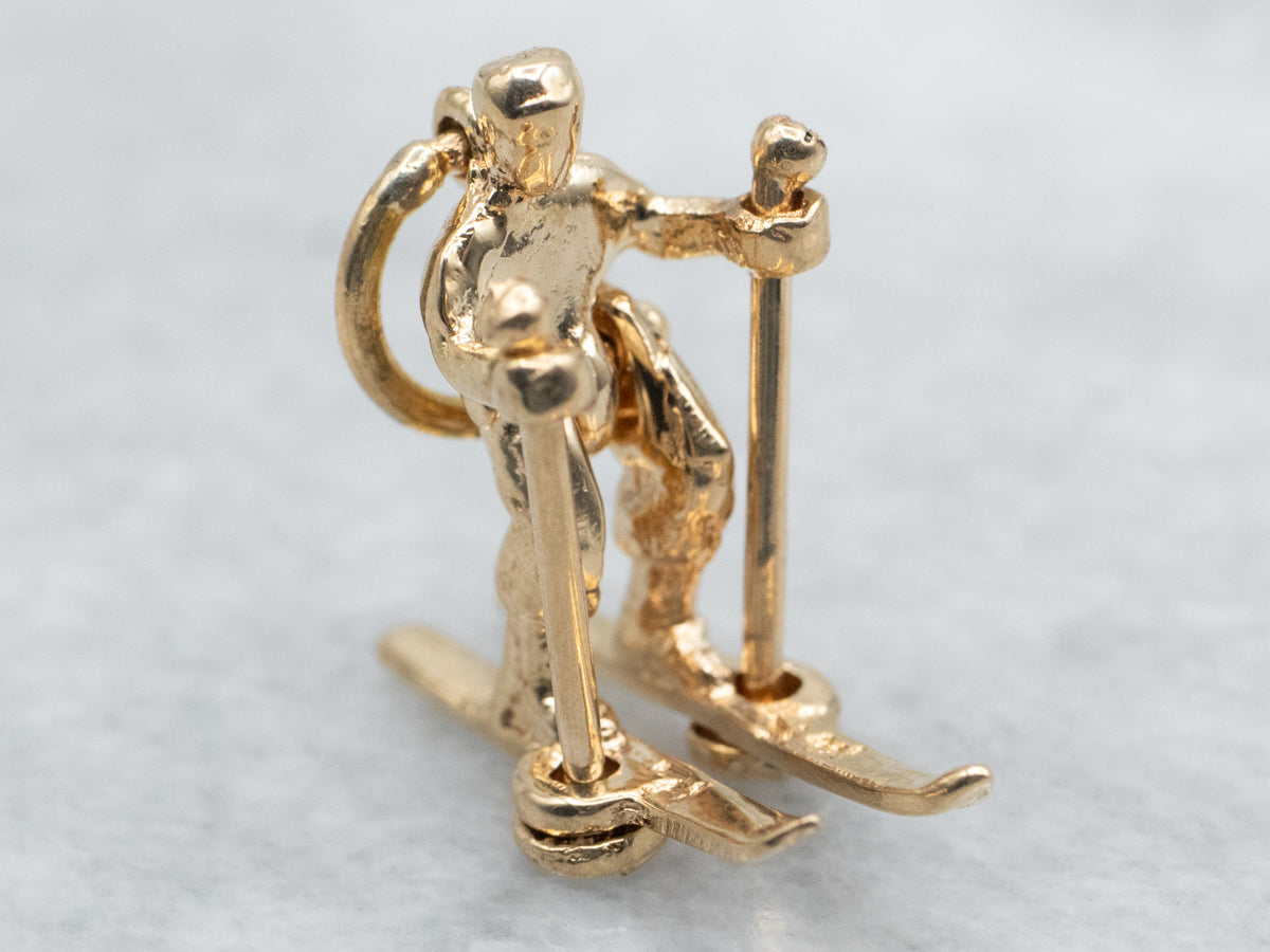 Vintage Gold Skier Charm