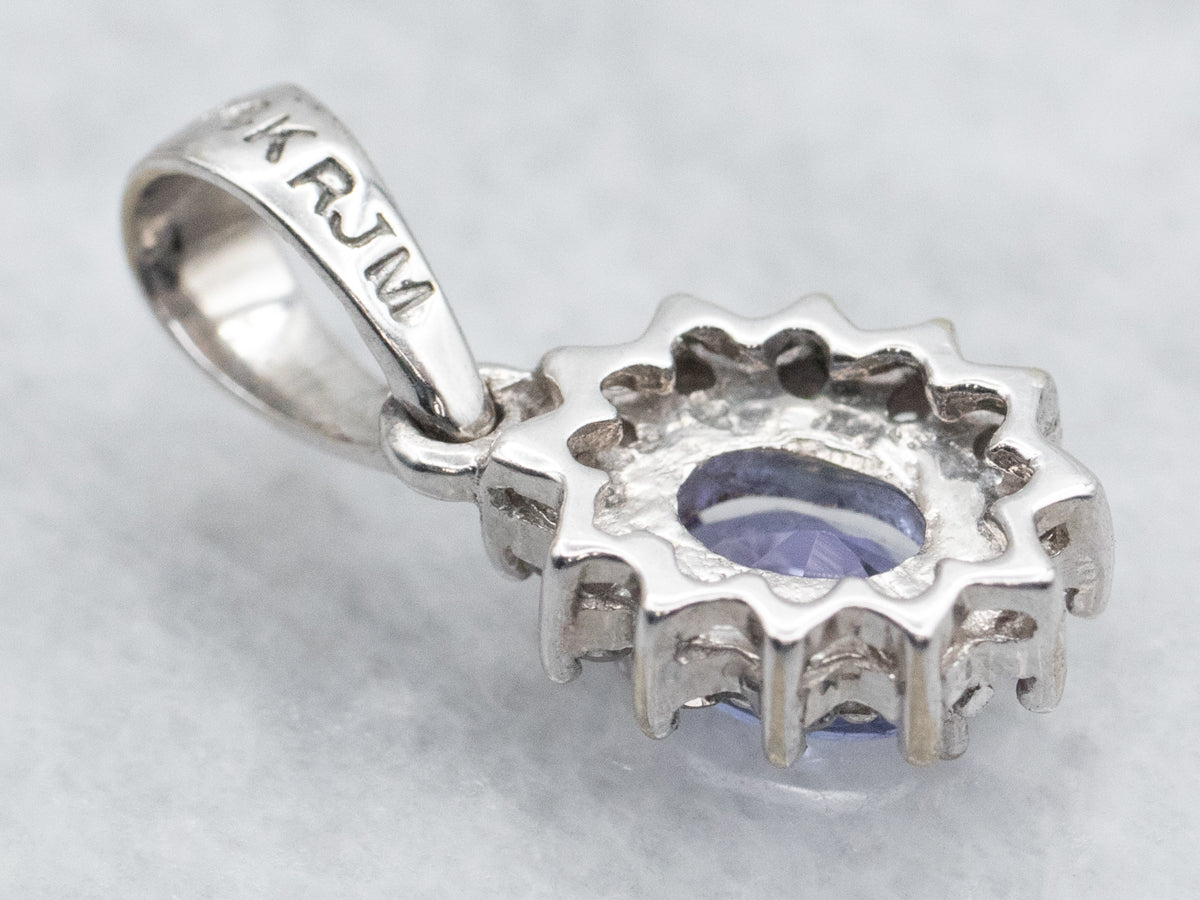 White Gold Tanzanite Pendant with Diamond Halo