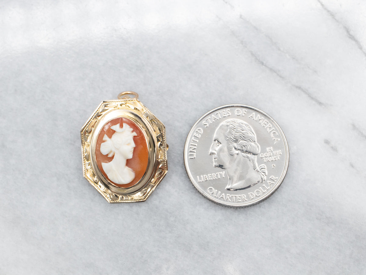 Broche o colgante de cameo de concha vintage