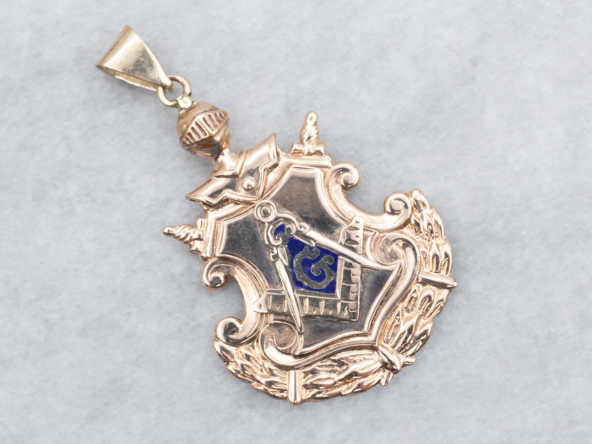 Antique Gold and Blue Enamel Masonic Pendant