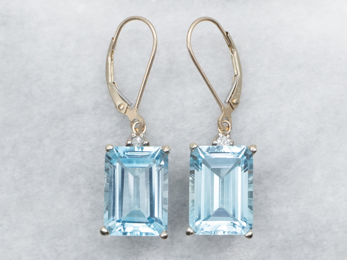 Pretty Blue Topaz and Diamond Drop Earrings