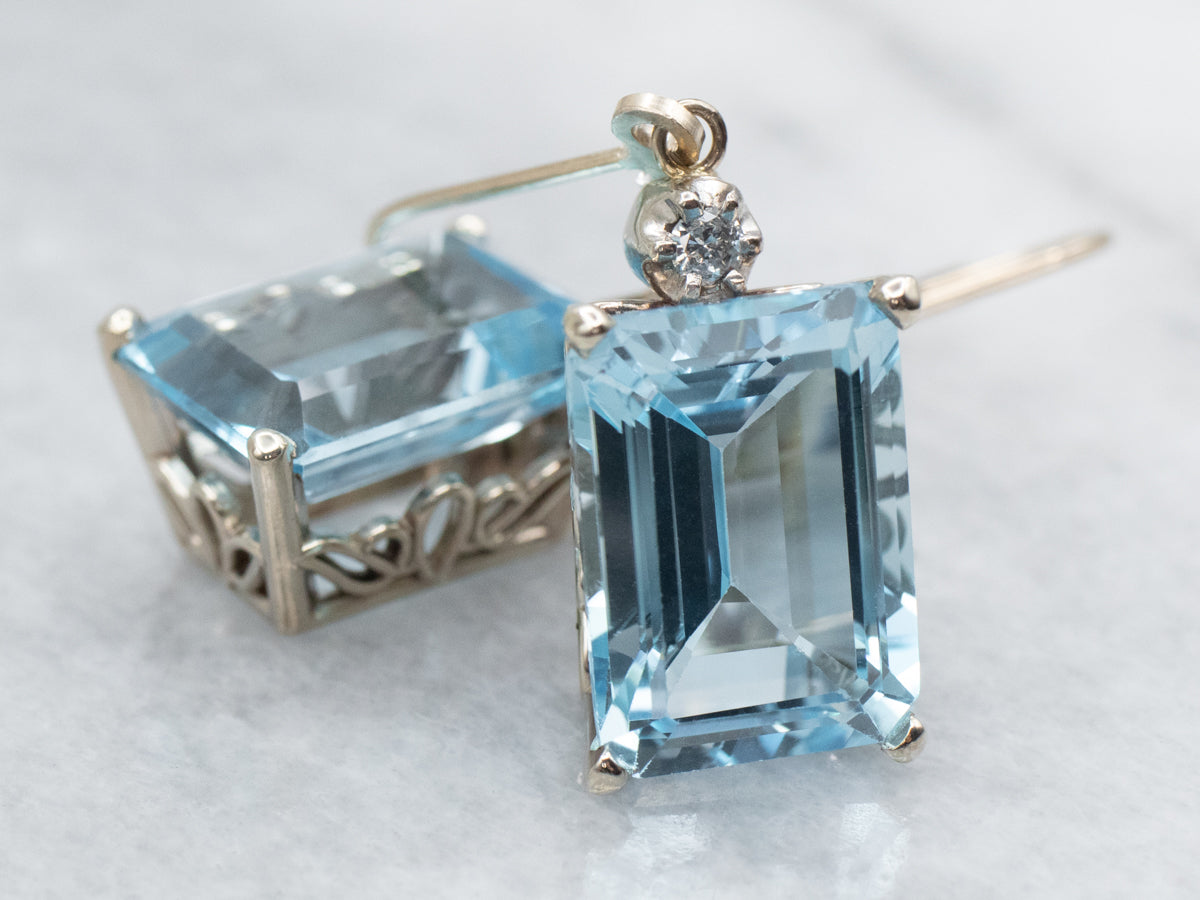 Pretty Blue Topaz and Diamond Drop Earrings