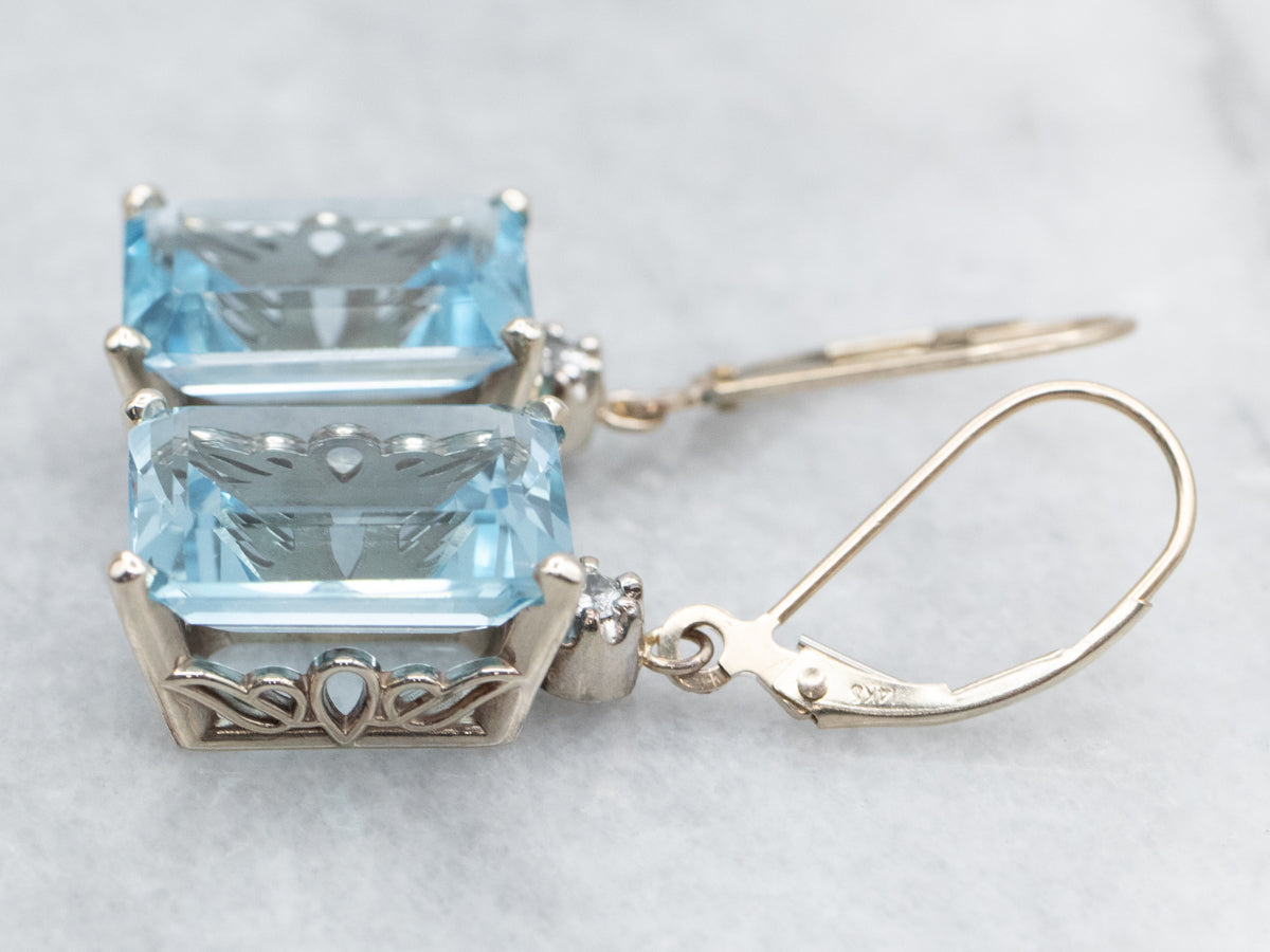 Pretty Blue Topaz and Diamond Drop Earrings