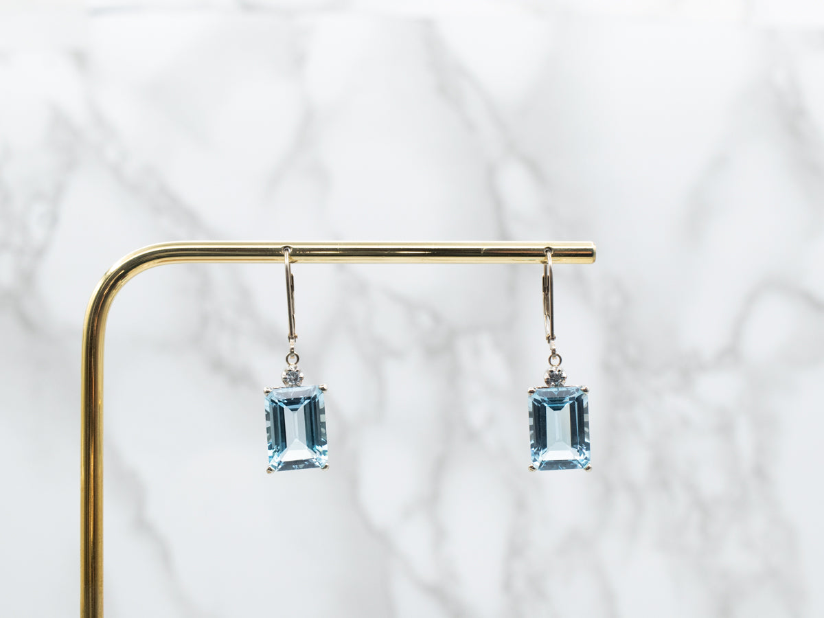 Pretty Blue Topaz and Diamond Drop Earrings