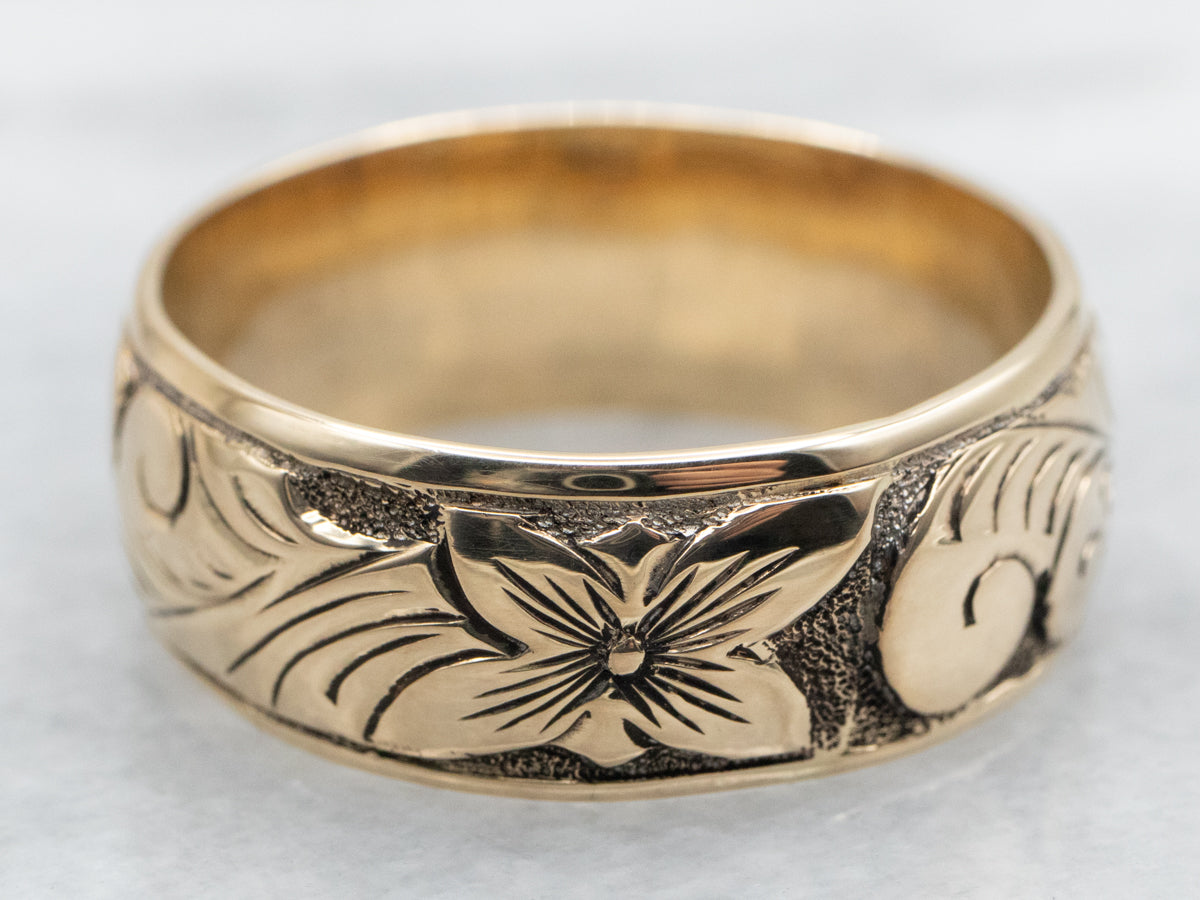 Men's Antique Gold Flower Pattern Band