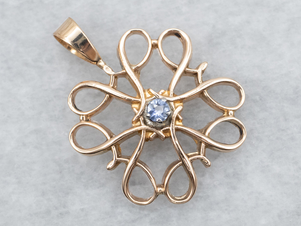 Scrolling Gold Sapphire Pendant