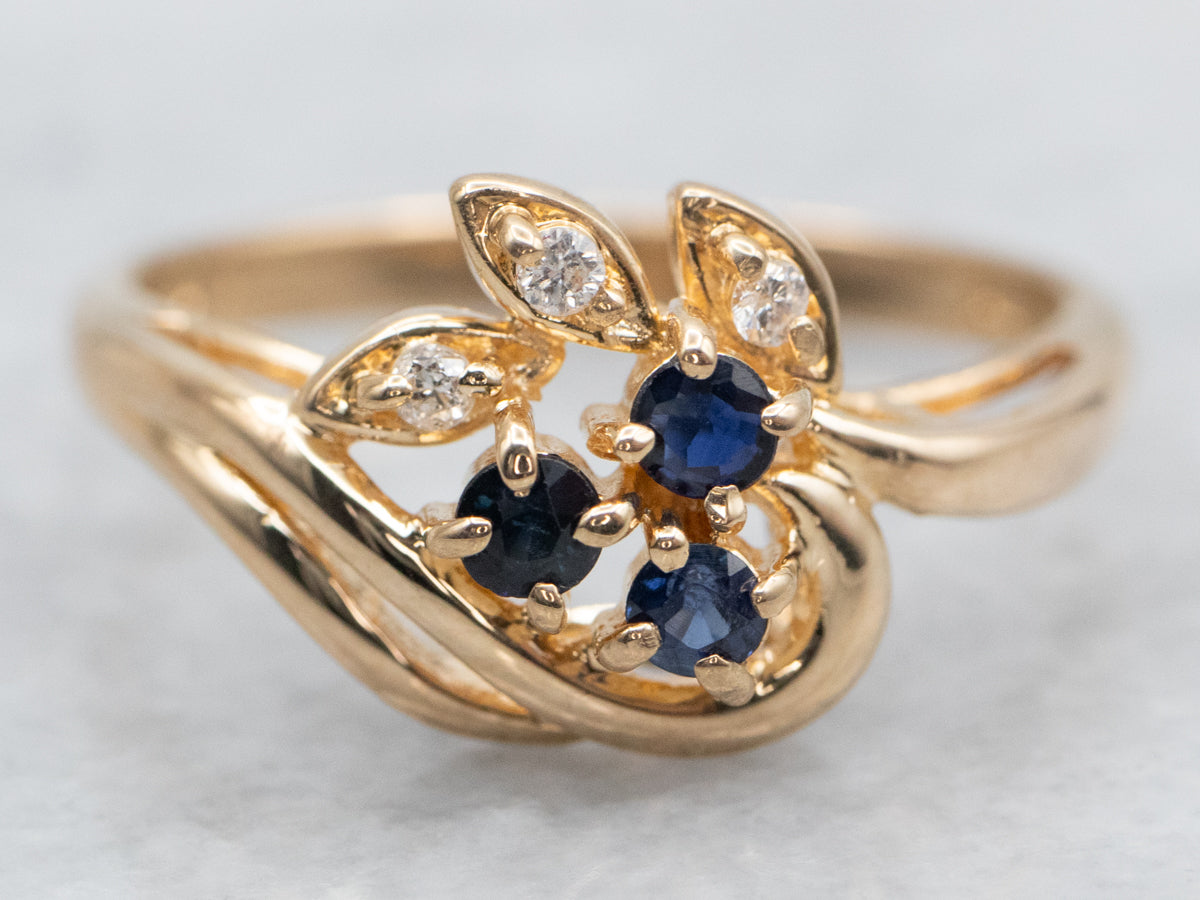 Vintage Sapphire and Diamond Botanical Ring