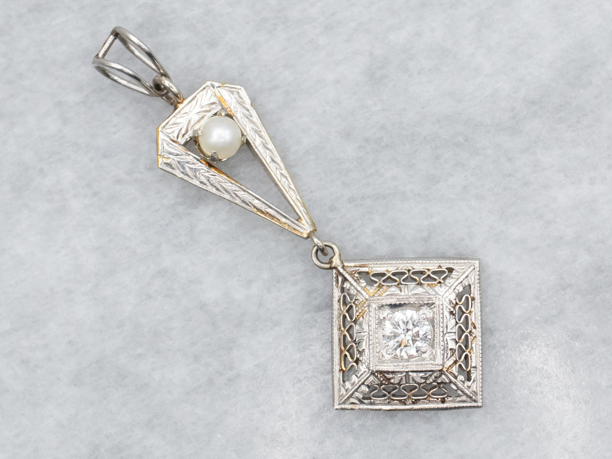 Antique Diamond and Pearl Lavalier Pendant