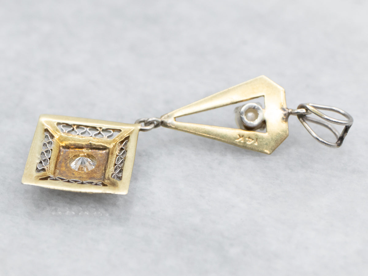 Antique Diamond and Pearl Lavalier Pendant